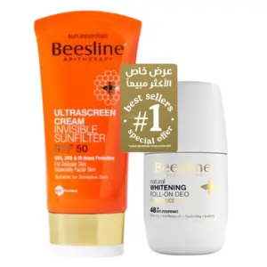 Beesline Duo Pack, Ultrascreen SPF 50 60ml + Whitening Roll-On Deo Fragrance Free 50ml